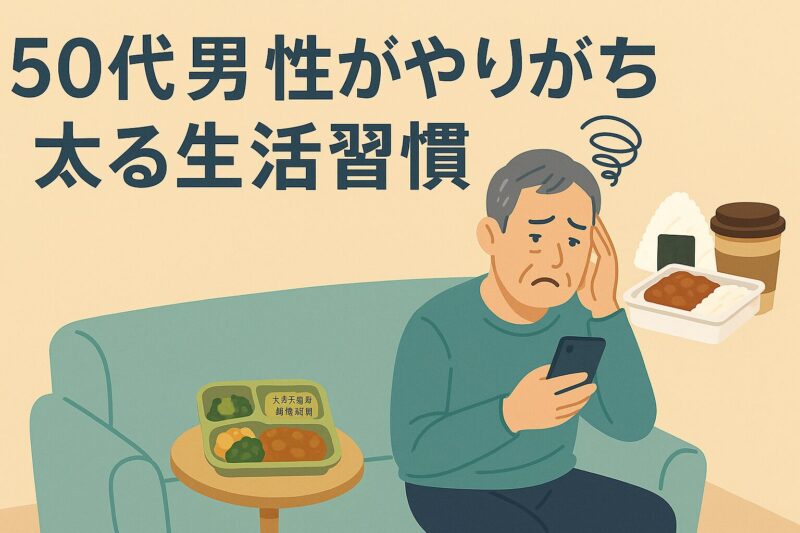 表題「50代男性がやりがち太る生活習慣」のイメージイラスト