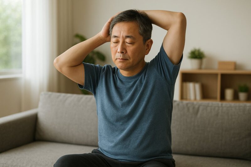 疲れを感じている男性の様子