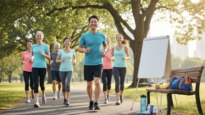公園でジョギングする男性