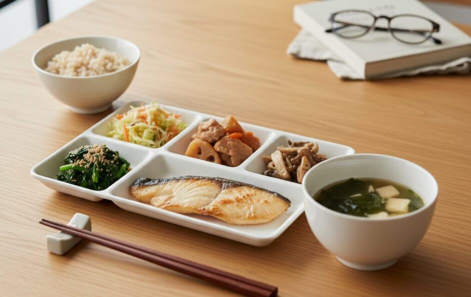 「いつでも五菜」にご飯と味噌汁を加えたイメージ画像