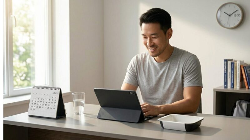 食後に時間の余裕を感じる男性