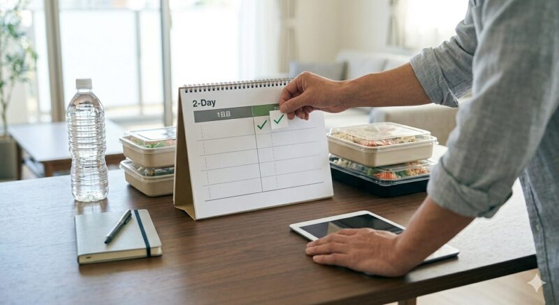 カレンダーに印をつける様子
