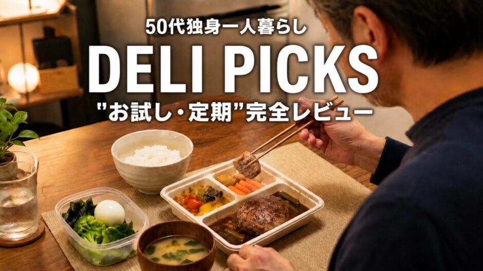 50代独身一人暮らし男性がデリピックスをお試しから定期購入までレビューするアイキャッチ画像