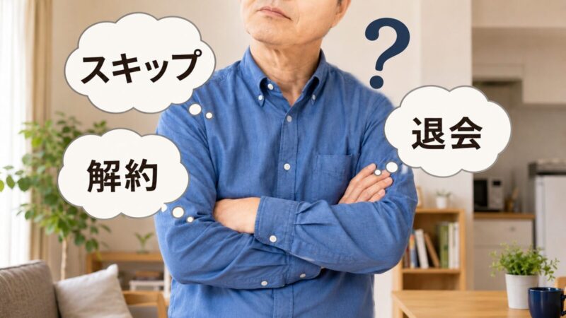 デリピックス定期購入のスキップ・解約・退会で迷う50代男性のイメージ画像