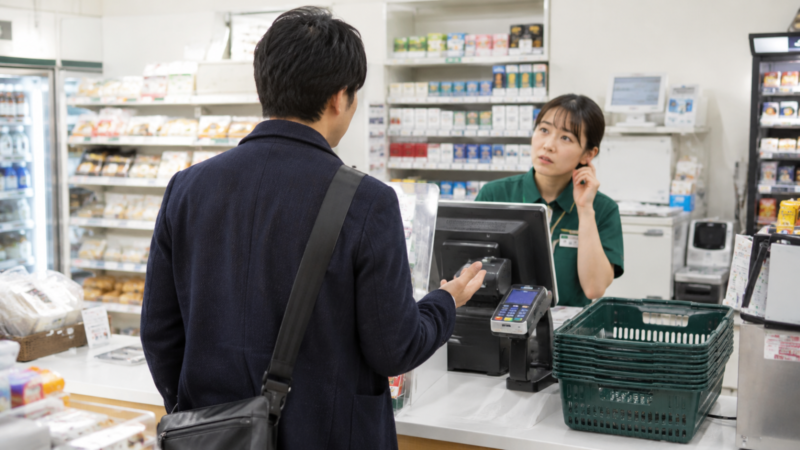 コンビニのレジでこちらの要望を聞き返される様子