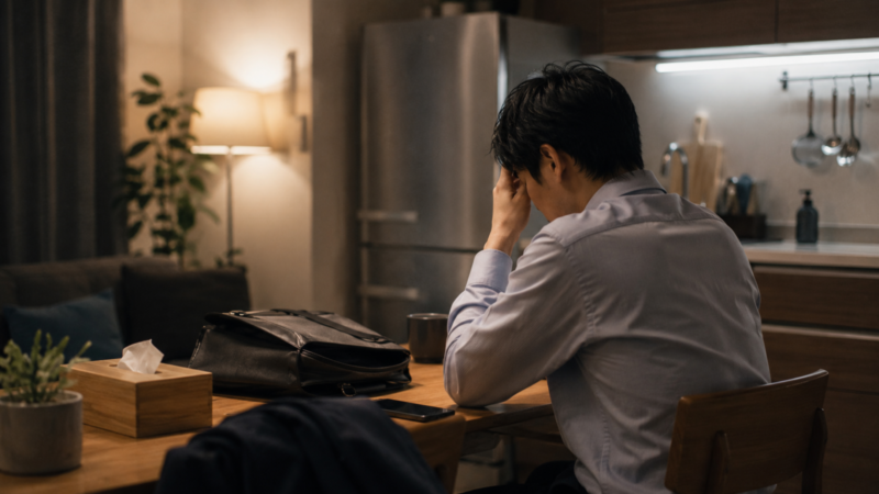 仕事後に疲れて帰宅し、夕飯作りを前に頭を抱える男性